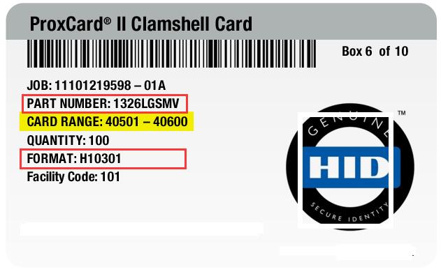 HID ProxCard Lable